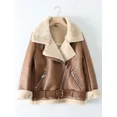 thumbnail image 3 of -abrigo grueso y cálido para mujer, chaqueta de ante marrón con cinturón, de piel sintética de cordero, a prueba de viento, para invierno, 3 of 5