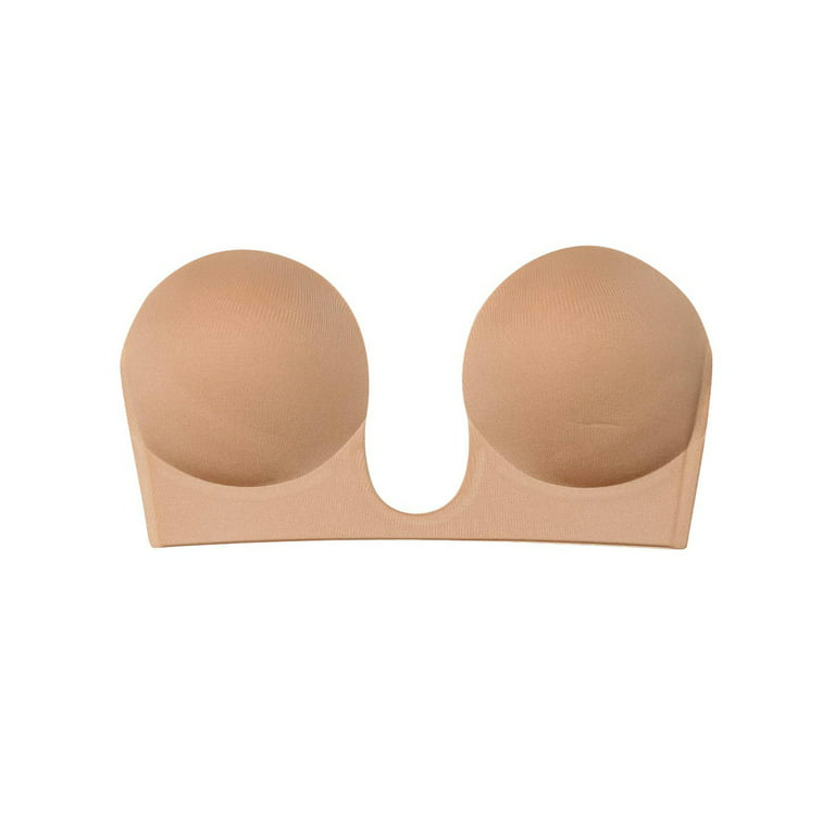 FOCUSNORMM Women Deep U Plunge Bra Push Up Strapless Sticky Adhesive  Invisible Backless Bras 