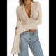 thumbnail image 3 of Blusas de Encaje con Cuello en V y Larga para Salir para Mujer Caqui L, 3 of 8