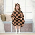 thumbnail image 7 of Dailycode Wearable Blanket Hoodie Oversized Sherpa Flannel Blankets with Pocket for 3-14 Year Old Black Orange Checked, 7 of 7