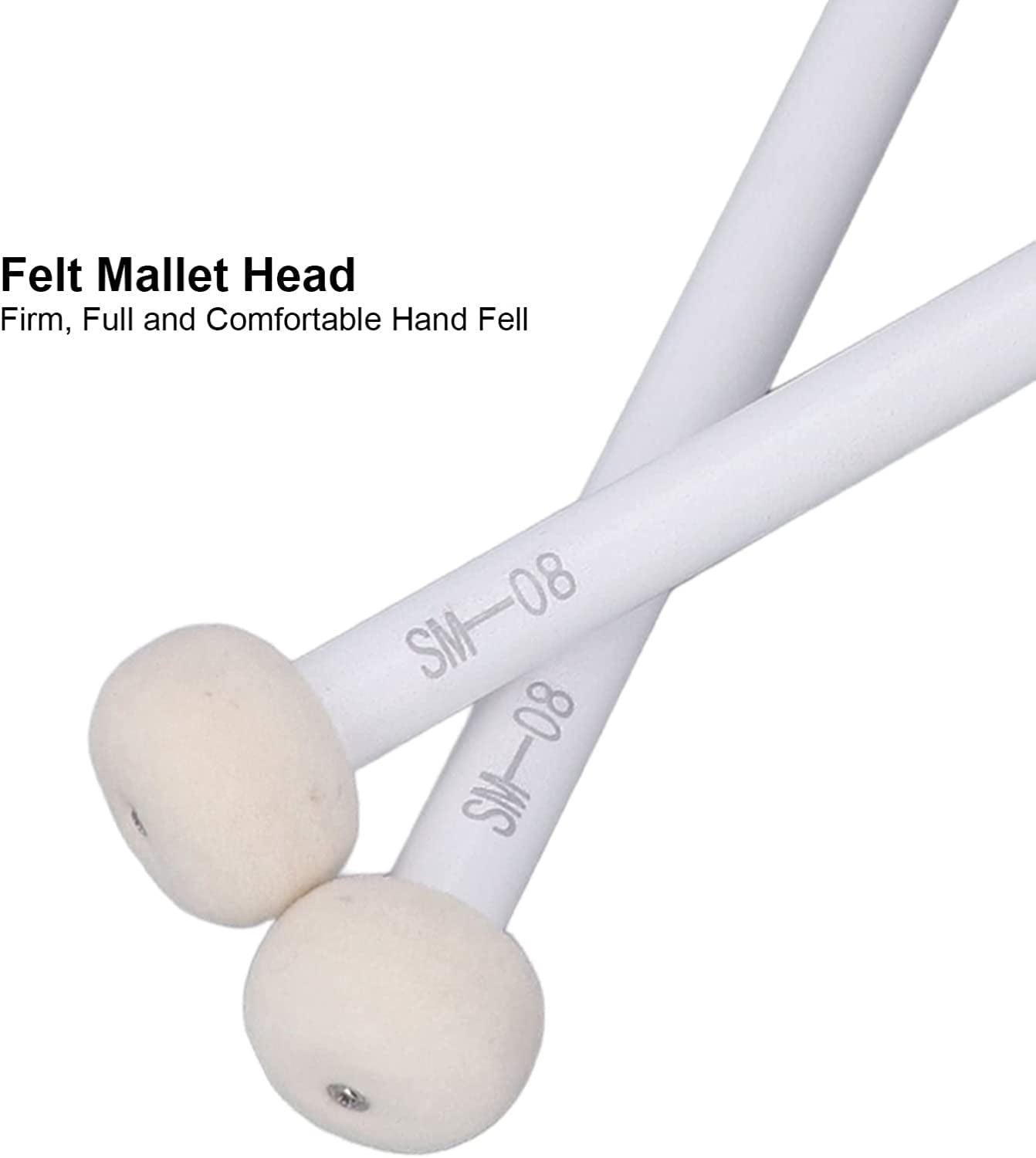 ABCISI 2Pcs Drum Mallet Kit, Non Slip Wooden Handle Felt Head Drum Sticks, For Bass Drums Timpani Snare Drums Performance Accessory, Percussion Instrument Practice Playing Drum Mallets (White)