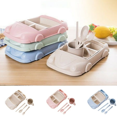 

SPRING PARK Infant Cartoon Baby Tableware Set Wheat Straw Children Dinner Plate Feeding
