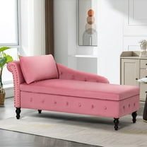 Upholstered Velvet Chaise Lounge with Left Armrest & Storage Space,Button Tufted Lounge Chair w/Lumbar Pillow,Modern Lounge Chair for Bedroom, Living Room and Office,Pink