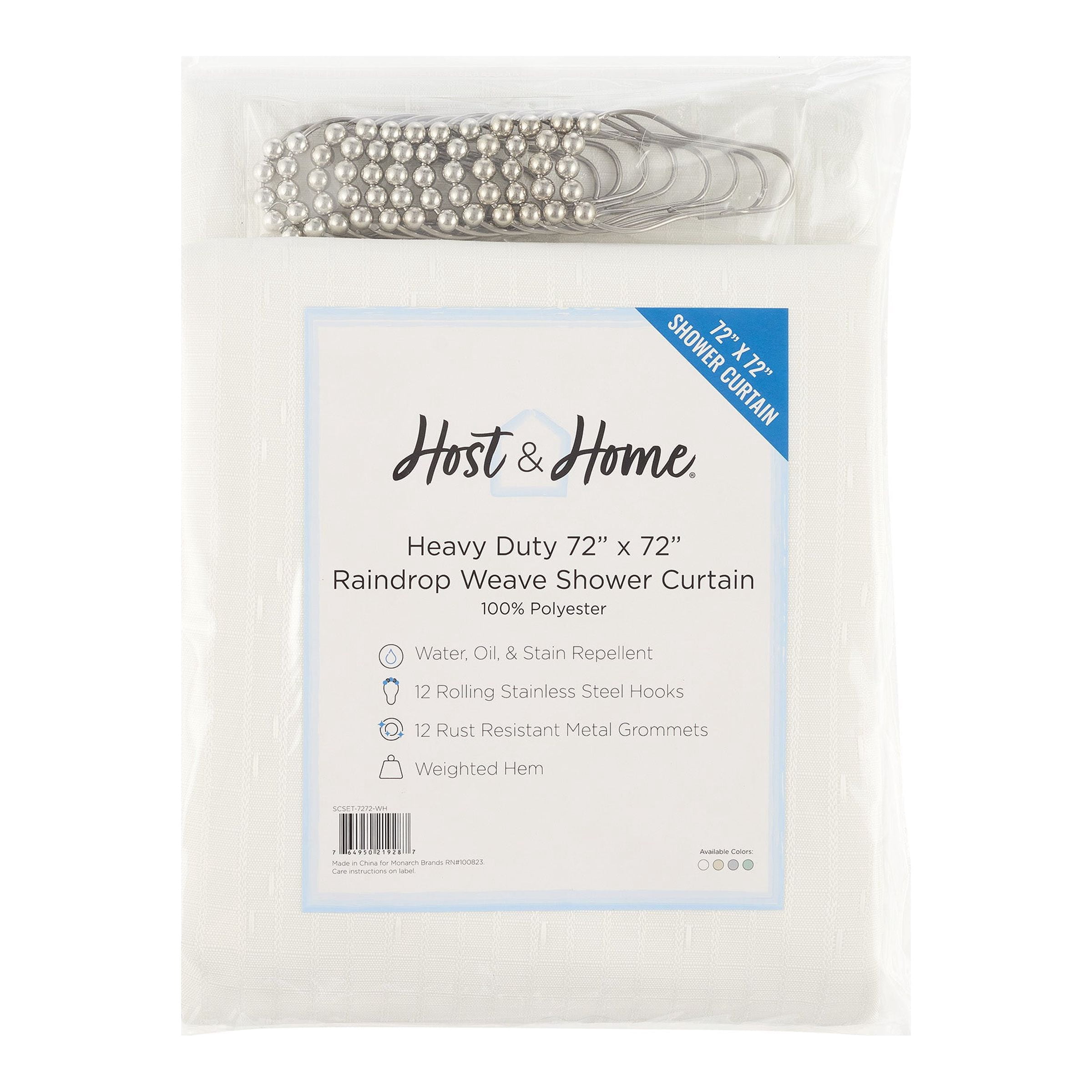Host & Home Shower Curtain Set (Bulk Case of 12) - 72x72, Raindrop Pattern, Bright White