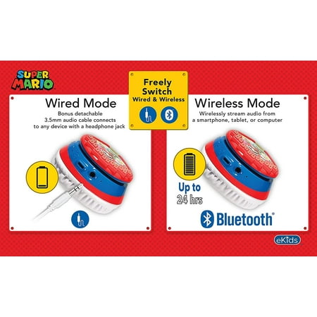 eKids - Super Mario Bluetooth Headphones - red