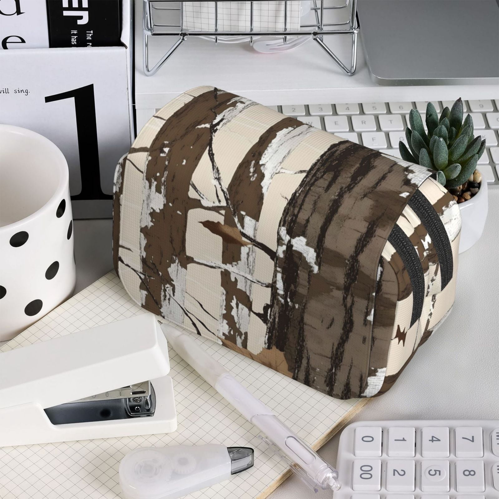 Large-Capacity Flip-Top Double-Layer Pencil Case, Multi-Functional Pocket Pen Case, Durable Stationery Organizer Woods Camouflage Tan_3