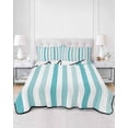 thumbnail image 2 of Quilts Full Size Bedding Set, Teal Aqua Stripe Lightweight Quilted Comforter, Gradient Geometric White Vertical Striped Soft Reversible Bedspread Coverlet with Pillow Covers for All Season, 78" x 90", 2 of 7