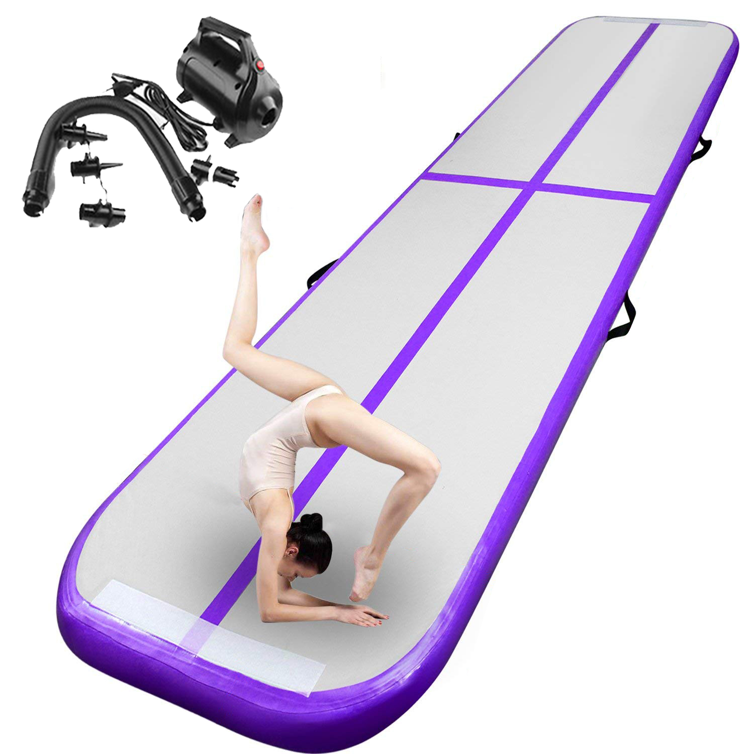 bigzzia Air Track Inflatable Gymnastics Tumbling Floor Mat,Tumble Track Air Mat,Home Use Air Tracks with Electric Air Pump for Kids/Gym/Training/Pool 