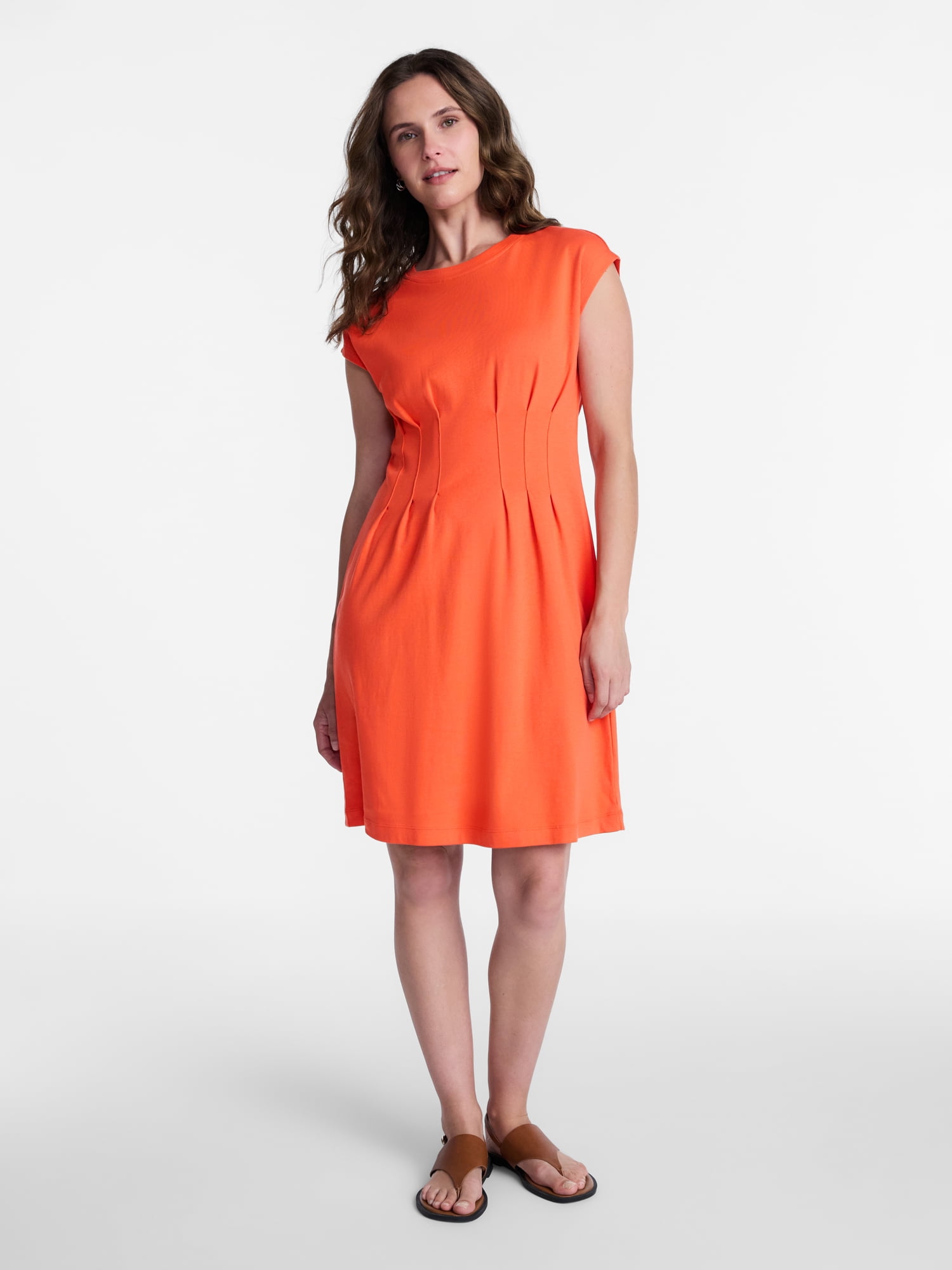 Time and Tru Women's Pleat Waist Mini Dress, Sizes XS-XXXL