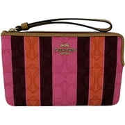 Coach Signature Jacquard with Stripes Large Corner Zip Wallet in Pink/Burgundy Multi