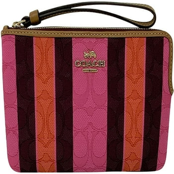 Coach Signature Jacquard with Stripes Large Corner Zip Wallet in Pink/Burdy Multi