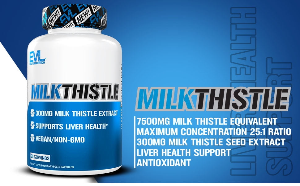 Milk Thistle Capsules Liver Cleanse & Detox 60ct - EVL Nutrition Herbal Liver Support Supplement with Silymarin Milk Thistle Extract 300mg