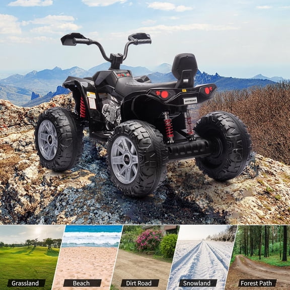 Historyli 24v 2 Seater Ride on ATV Car with Dual 550W Motor, 4WD Off-Road Vehicle with LED Lights & Music, Black