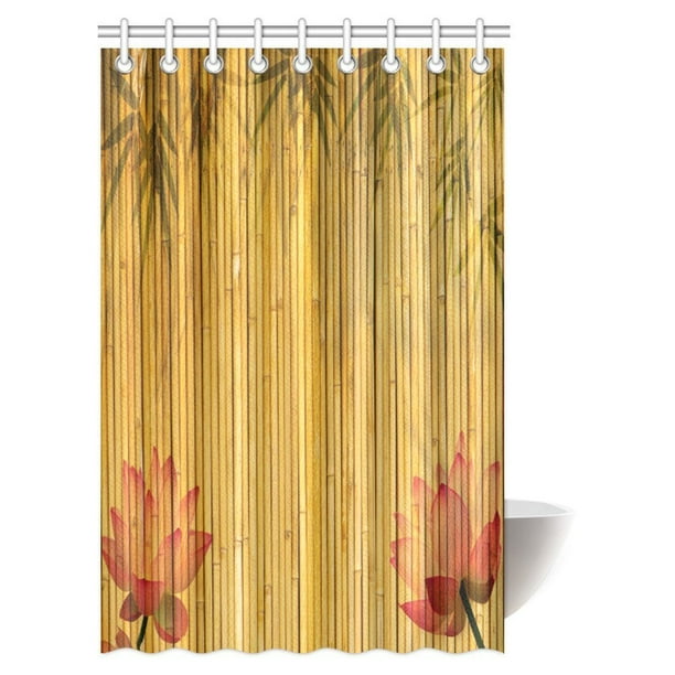 Mypop Bamboo Shower Curtain Lotus Flower And Background On Stems Tropical Plant Oriental Art Fabric Bathroom Decor Set With Hooks 48 X 72 Inches Com Mypop Bamboo Shower Curtain Lotus, Bamboo Shower Curtains
