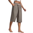 thumbnail image 4 of Uqiangy Waist Flowy Pants Womens Cropped Linen Pants Linen Capris For Women Women's Linen Wide Leg Capri Pants Flowy Capris For Women Cropped Linen Pants Women Linen Pants Women Plus Size Green L, 4 of 5