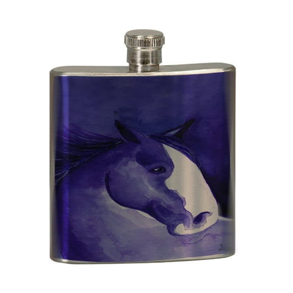 KuzmarK 6 oz. Stainless Steel Pocket Hip Liquor Flask - Purple Clydesdale Abstract Horse Art by Denise Every