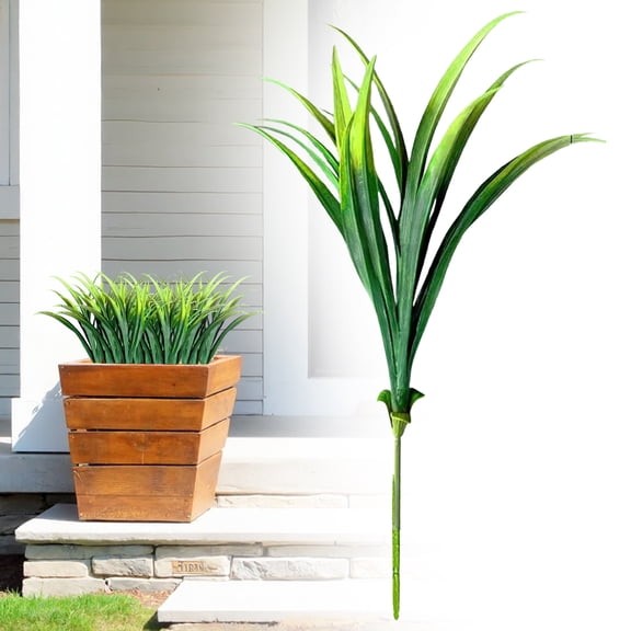Outdoor Artificial Plants 1PC Fake Plants Grass UV Resistant Fake Flowers Bush Greenery,17Inch Tall Faux Grass Shrubs for Home Porch Pathway Garden Décor Outside Indoor(Green)