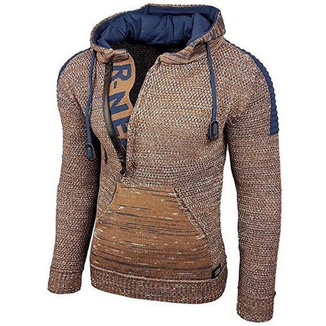 WREESH Men's Fall Winter Sweater Loose Large Size Mixed Color Sweater Hooded Pullover Sweater