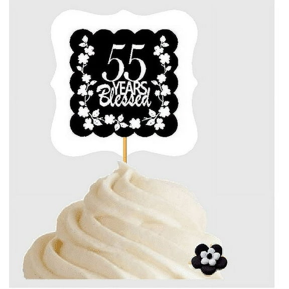55th Birthday / Anniversary Blessed Cupcake Decoration Toppers Picks -12ct