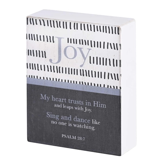 Dicksons TPLK34-330 Joy My Heart Trust In Him And Leaps With Joy White, Black, And Pastel Purple 3 x 4 Wood Distressed Finish Decorative Tabletop Plaque Home Décor