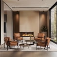 thumbnail image 3 of Yaheetech Fauteuil d'Appoint Rétro Rembourré en Similicuir avec Coussin de Dossier, Brun Clair, 3 of 7