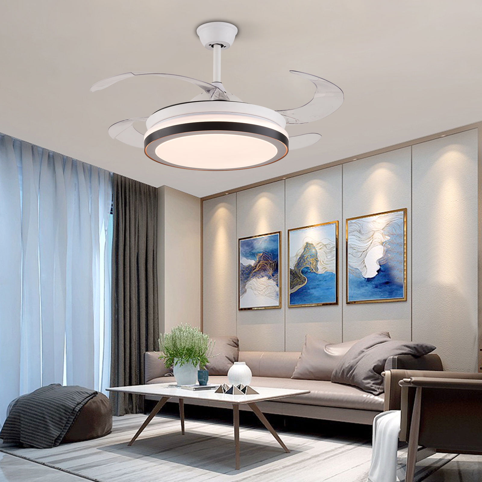 Smart Timing Living Room Children/'s Room 3 Colors JUTIFAN Ceiling Fan With Lights Remote Control Flush Mount Ceiling Fan 72W Dimmable 3 Speeds 20 LED Thin Enclosed Ceiling Fan
