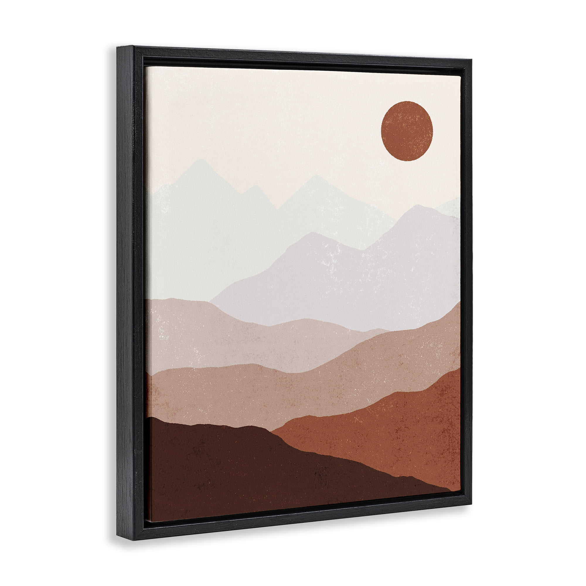 Stupell Industries Afternoon Sun Over Mountains Abstract Painting Black Floater Framed Canvas Art Print Wall Art, 17 x 21