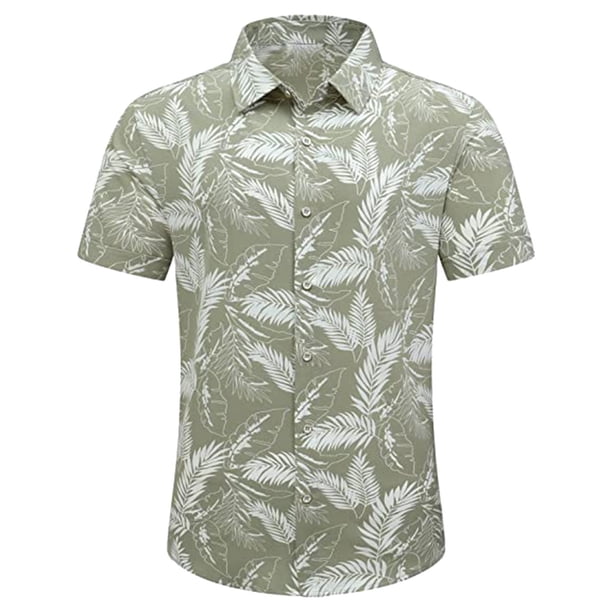 Camisa De Botones Para Hombre Camisas y camisas de manga corta con estampado de playa suelta informal para hombre de verano europeo y americano (Green, XXL)