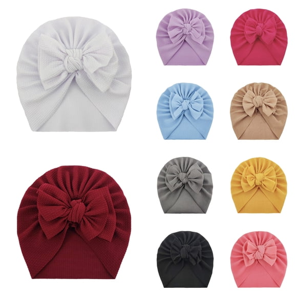Kureaily Toddler Infant Baby Boys Girls Solid Knitted Cap Beanie Bowknot Elastics Turban Hat ,Infant Hat Size 0-3 Years ,A