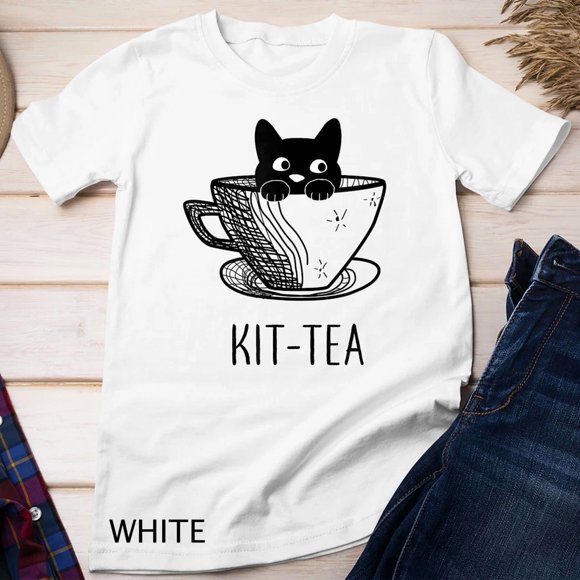 Funny Kit Tea Black Cat Tea Lover Pun Slogan Graphic T Shirt,for unisex up to 3XL