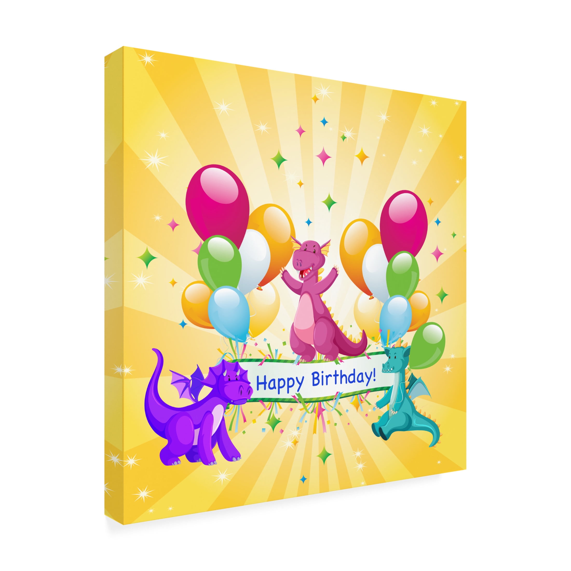 Canvas Wall Art - Jean Plout 'Happy Birthday Dragons' Wall Art for Living Room, Bedroom, or Office Décor by Trademark Fine Art - 35 x 35 Inches