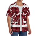 thumbnail image 2 of Balery Christmas Buffalo Plaid Camisa Casual de Manga Corta con Botones para Hombre, Texturizada, Estilo Cubano, para Playa, Verano-Small, 2 of 5