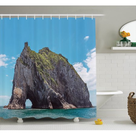Seaside Rocks - Seaside Decor Shower Curtain Set, Famous Elephant Shape Rock With The Grand Hole In Bay Of Islands Nz Cavern Peace Photo, Bathroom Accessories, 69W X 70L Inches, By Ambesonne