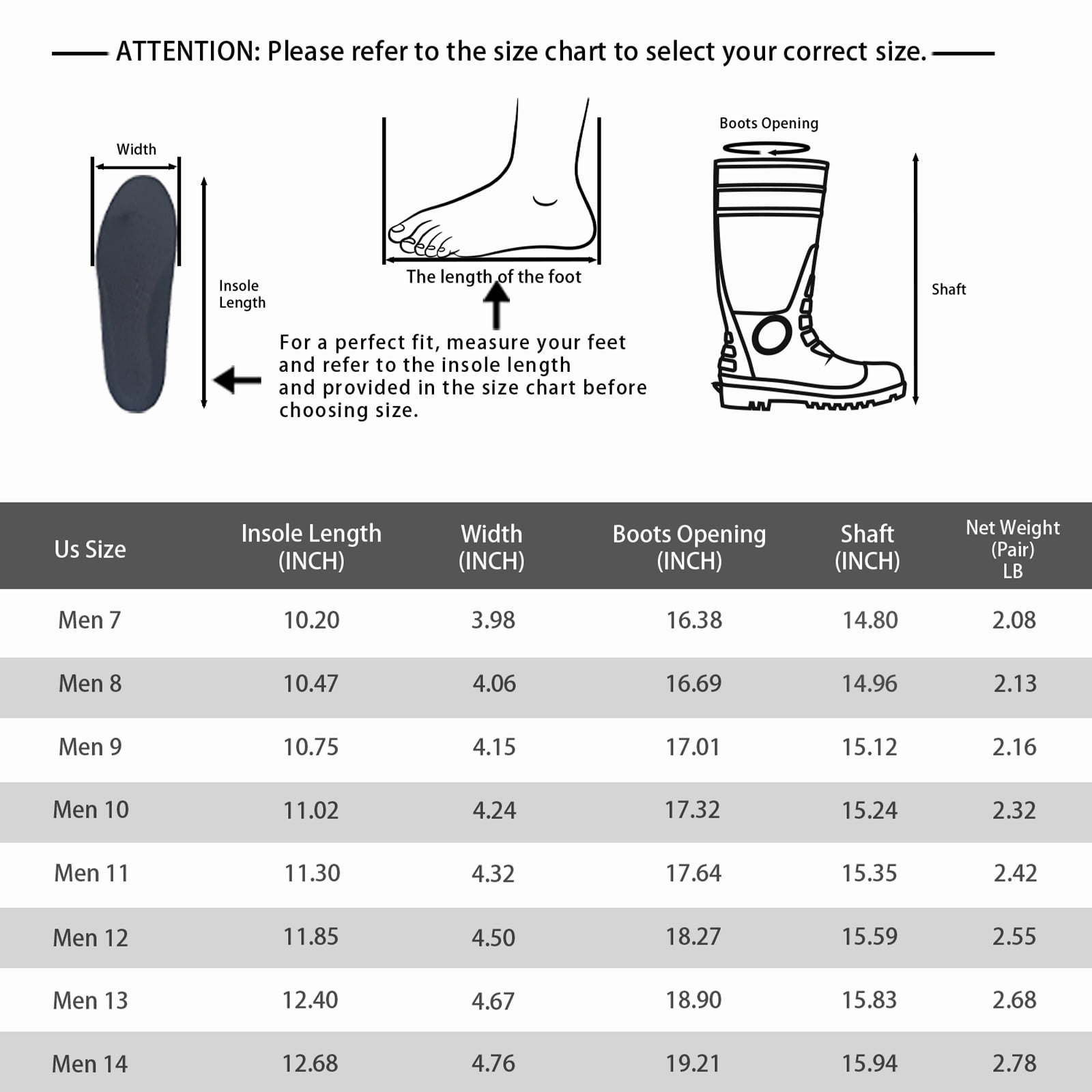 GIEESHIELD Men's Rain Boots Steel Toe PVC Rubber Boots - Waterproof Slip-Resistant Garden Fishing Outdoor Knee High Work Boots for Construction, Agriculture, Industrial & Heavy Duty, Size 8