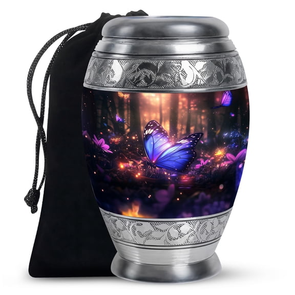Yatskia Purple Butterfly Cremation Urns For Ashes Men & Women, Burial Urns For Adult Human Ashes,, (Monar Large, 10 Inch)