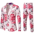 thumbnail image 5 of Aihuaihua Mens 2 Piece Floral Dress Suit, Pattern Print Party Prom Tuxedo Suit Jacket Pants Set, Wedding Blazer Pants Sets Pink M, 5 of 10
