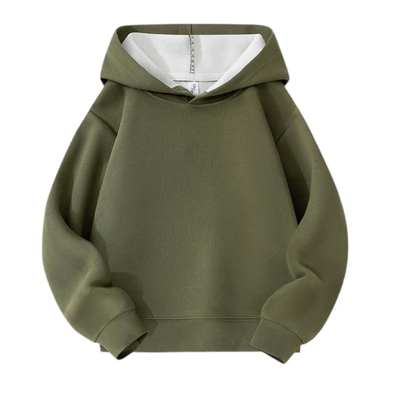SuTry Big Kids Solid Color Hooded Sweatshirt Long Sleeve Pullover Casual Fall Spring Everyday Wear Activewear for Boys Girls 3-14 Year(Army Green,9-10 Years)