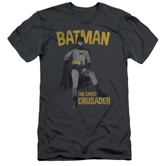 Batman Classic TV Caped Crusader S/S Adult 30/1 T-Shirt-Charcoal