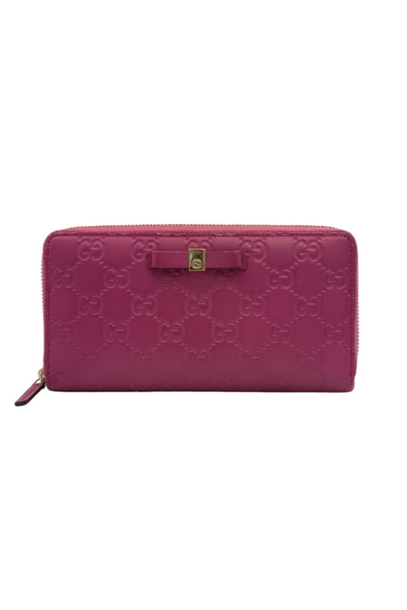 Pre-Owned GUCCI Gucci Long Wallet, Guccissima 388680 Pink, Signature Leather, Women's, Ribbon,...