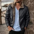 thumbnail image 2 of Ecqkame Men's Fleece Lined Leather Motorcycle Jackets Fur Turtleneck Windproof Zip up Pu Moto Jacket Vintage Bomber Outerwear Black M, 2 of 9