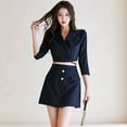 thumbnail image 3 of Conjunto de dos piezas nuevo para mujer, traje elegante de estilo coreano de otoño, cuello pequeño, cintura ajustada, conjunto de falda, 3 of 5