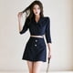 thumbnail image 3 of Conjunto de dos piezas nuevo para mujer, traje elegante de estilo coreano de otoño, cuello pequeño, cintura ajustada, conjunto de falda, 3 of 5