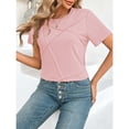 thumbnail image 5 of Womens Tops Short Sleeve Summer Tops For Women Casual Pleated Round Neck Business Womens T Shirts, 5 of 7
