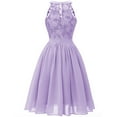 thumbnail image 3 of SWSMCLT Women's Midi Party Dress Ladies Vintage Chiffon Lace High Neck Knee Length Sleeveless Formal Cocktail Prom Evening Gown Ruffle Homecoming Pleated Dress Light Purple X-Large, 3 of 5
