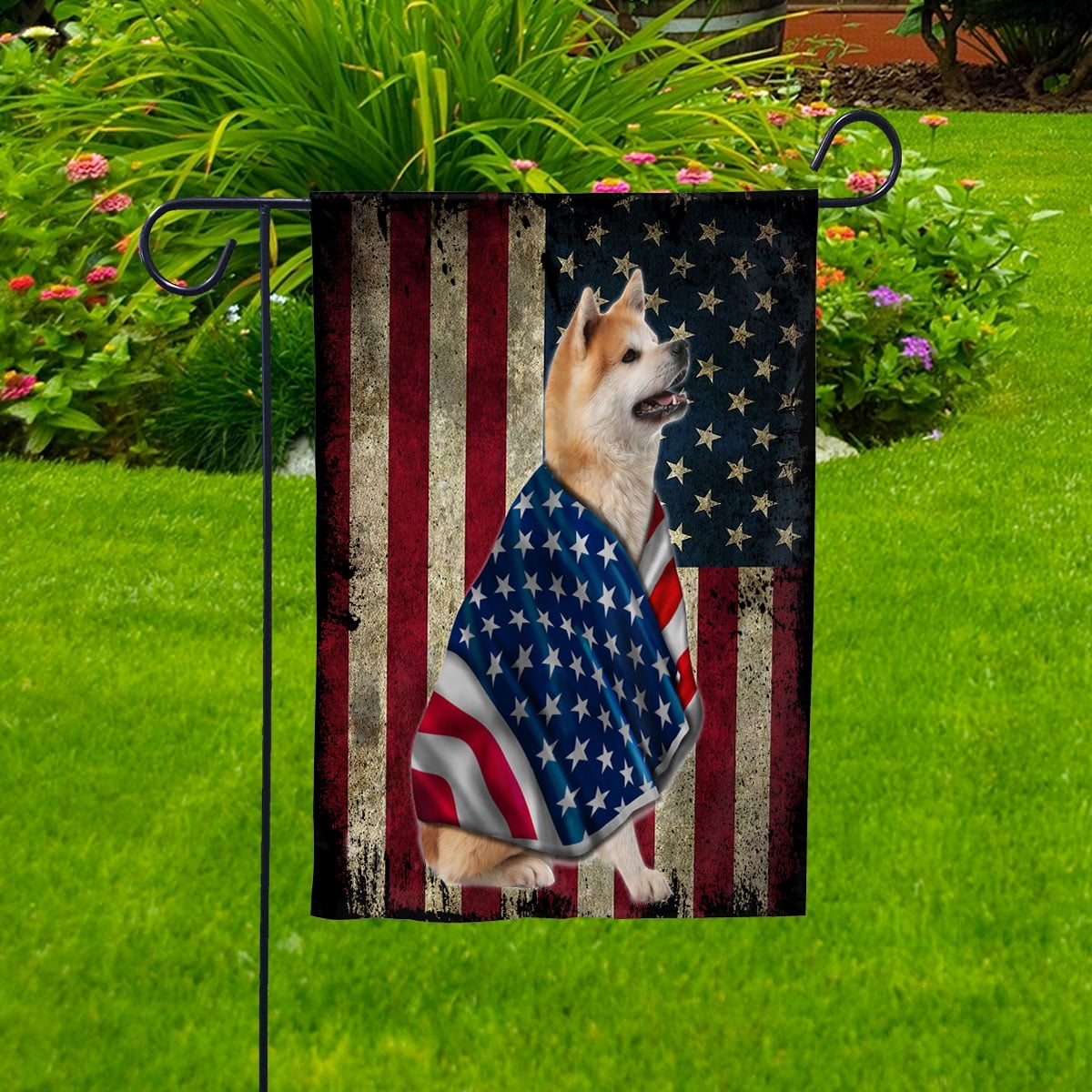 American Flag Akita Dog Wearing Flag American Patriot Patriotic 4th of july House Flag, Double-Sided Decorative Outdoor Flag, Patriotic Polyester Yard Flag 29.5 x 39.5 in