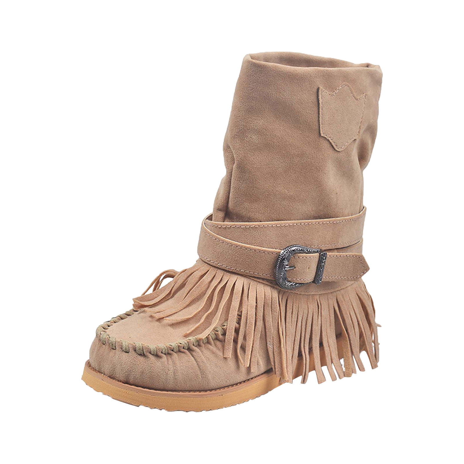 flat fringe ankle boots