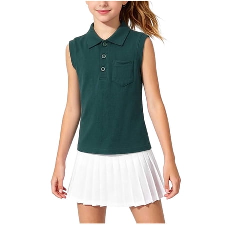 Miluxas Girls Athletic Sleeveless Collared Tank Lightweight Sweat Resistant Top Stretchy Comfort Fit Shirt for Tennis Golf Running Green 1-2 Years