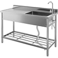 thumbnail image 1 of Évier Utilitaire Autoportant en Acier Inoxydable 47x20 Po Bol Simple avec Robinet Eau Chaude et Froide Support de Rangement Intégré Buanderie Commerciale Ferme Salle de Bain Cuisine, 1 of 7