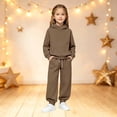 thumbnail image 3 of Ticikt Kids Solid Hooded Sweatshirt Outfit, Half‑High Neck Pullover Hoodie & Drawstring Jogger Pants 2‑Piece Tracksuit Set for Boys Girls,Brown,Size:14-15 Years, 3 of 4