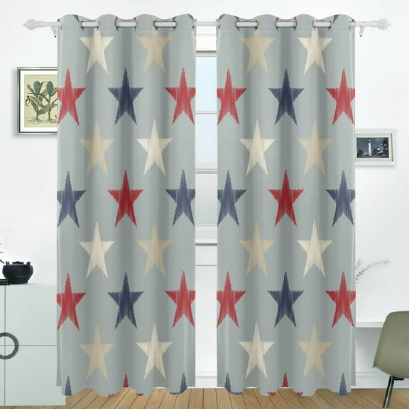 POPCreation Geometric Retro Stars Pattern Window Curtain Blackout Curtains Darkening Thermal Blind Curtain for Bedroom Living Room,2 Panel (52Wx84L Inches)